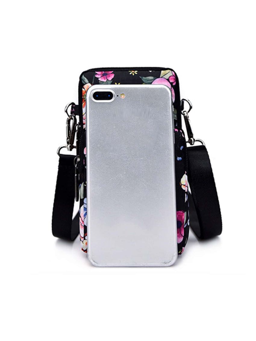 Multi-Function Mobile Phone Bag Three Zipper Pockets Coin Purse Key Case Crossbody Sports Bag