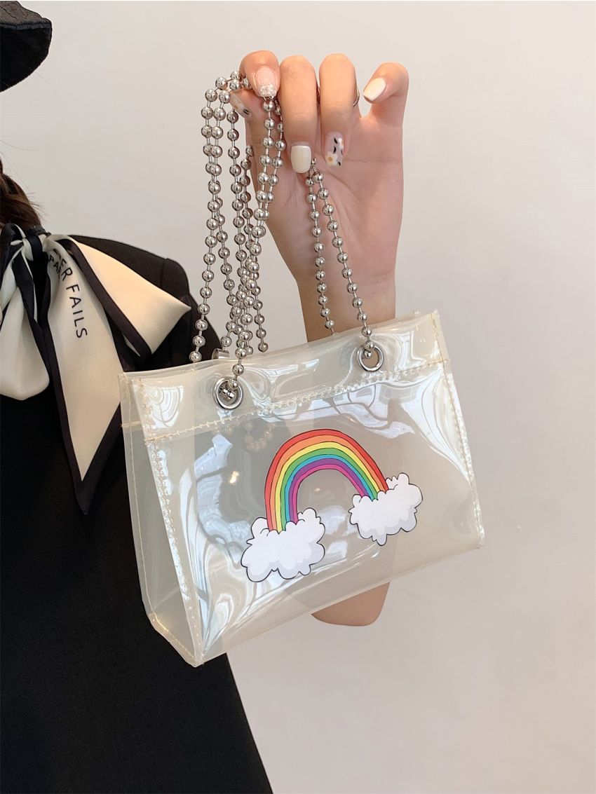 Mini Square Bag Rainbow Pattern Chain Clear PVC Funky