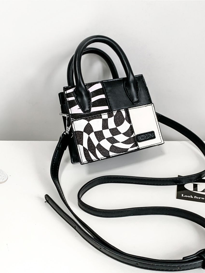 Mini Square Bag Geometric Pattern Double Handle PU Fashionable