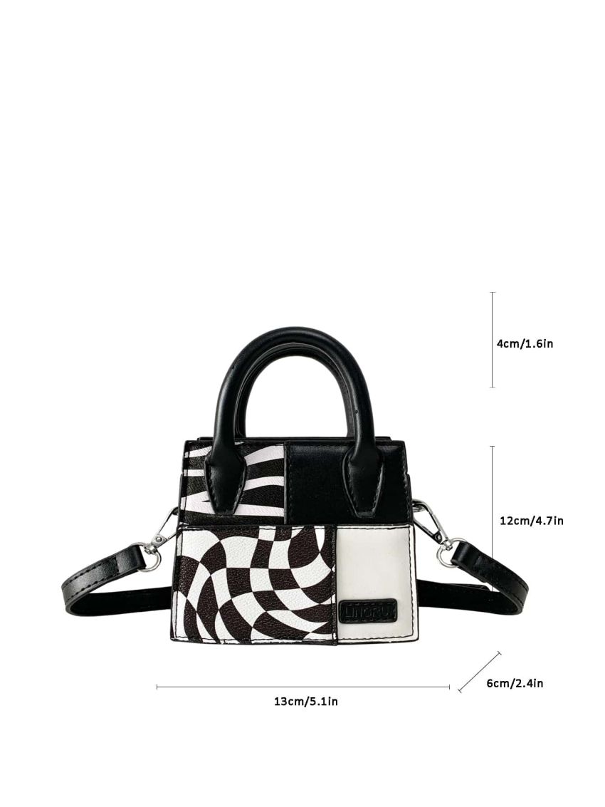 Mini Square Bag Geometric Pattern Double Handle PU Fashionable