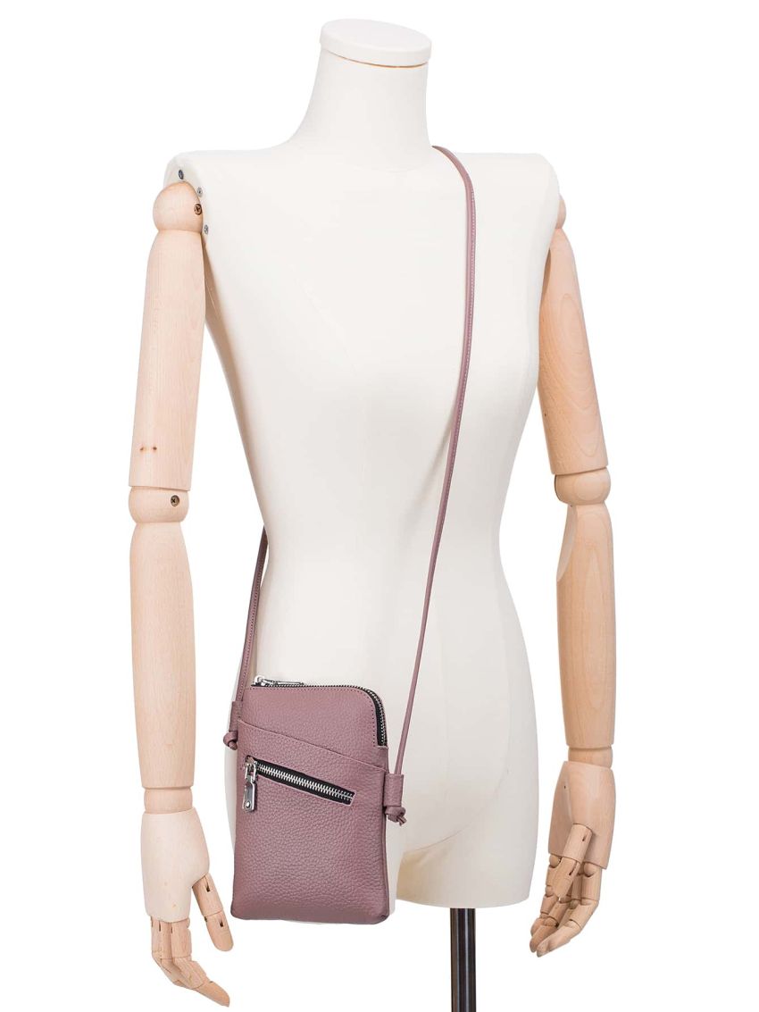 Solid Color Phone Wallet Litchi Embossed With Zipper Genuine Leather Casual