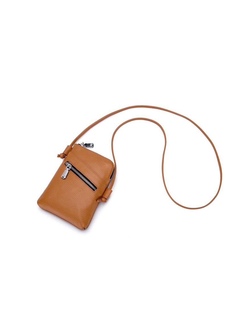 Solid Color Phone Wallet Litchi Embossed With Zipper Genuine Leather Casual