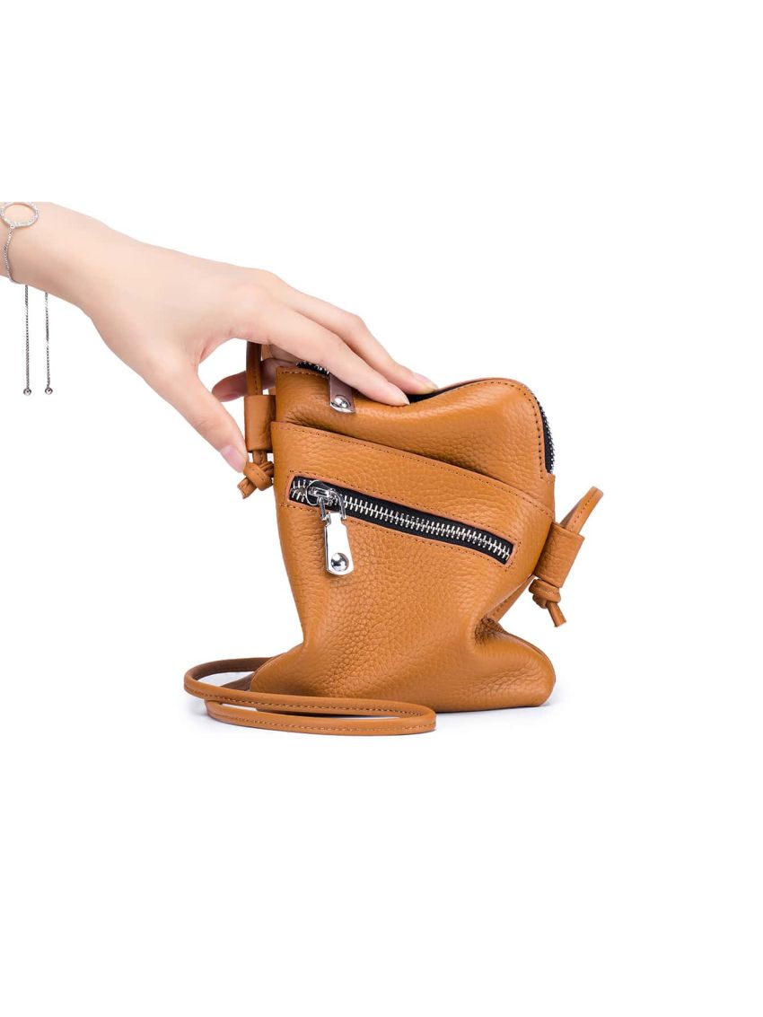 Solid Color Phone Wallet Litchi Embossed With Zipper Genuine Leather Casual