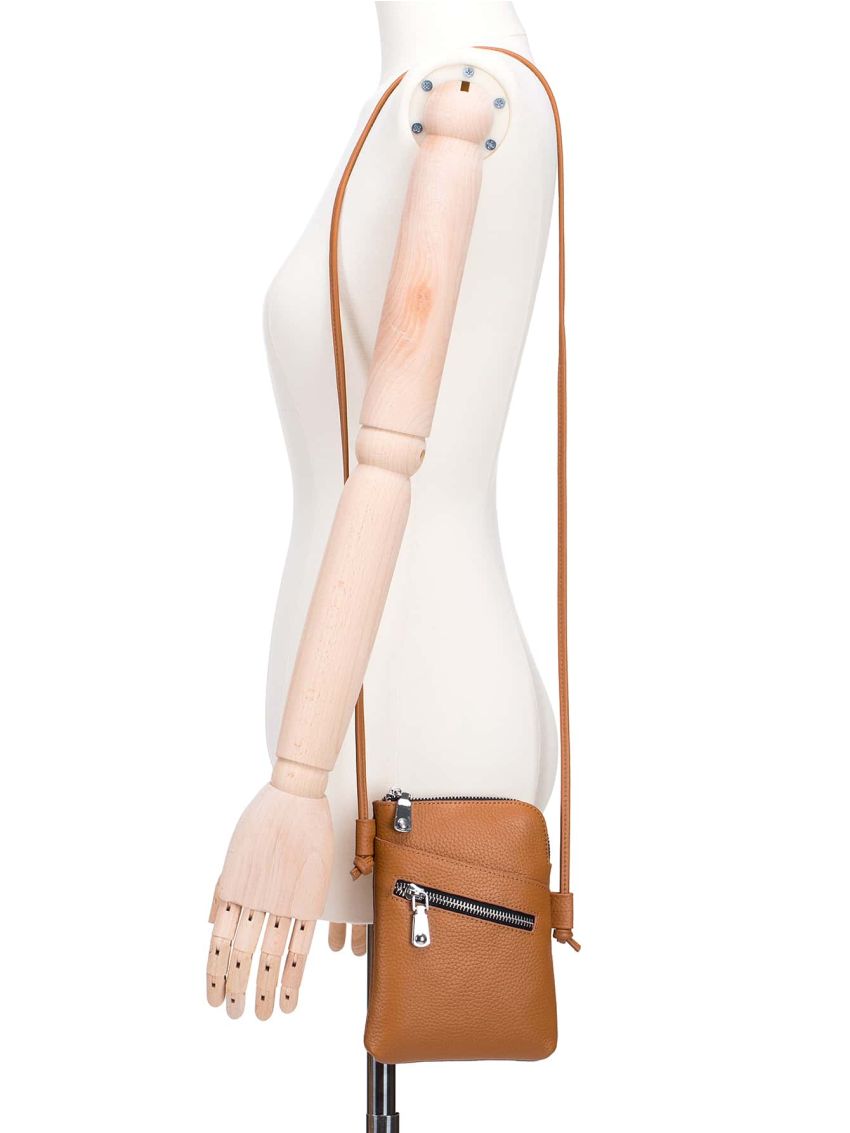 Solid Color Phone Wallet Litchi Embossed With Zipper Genuine Leather Casual