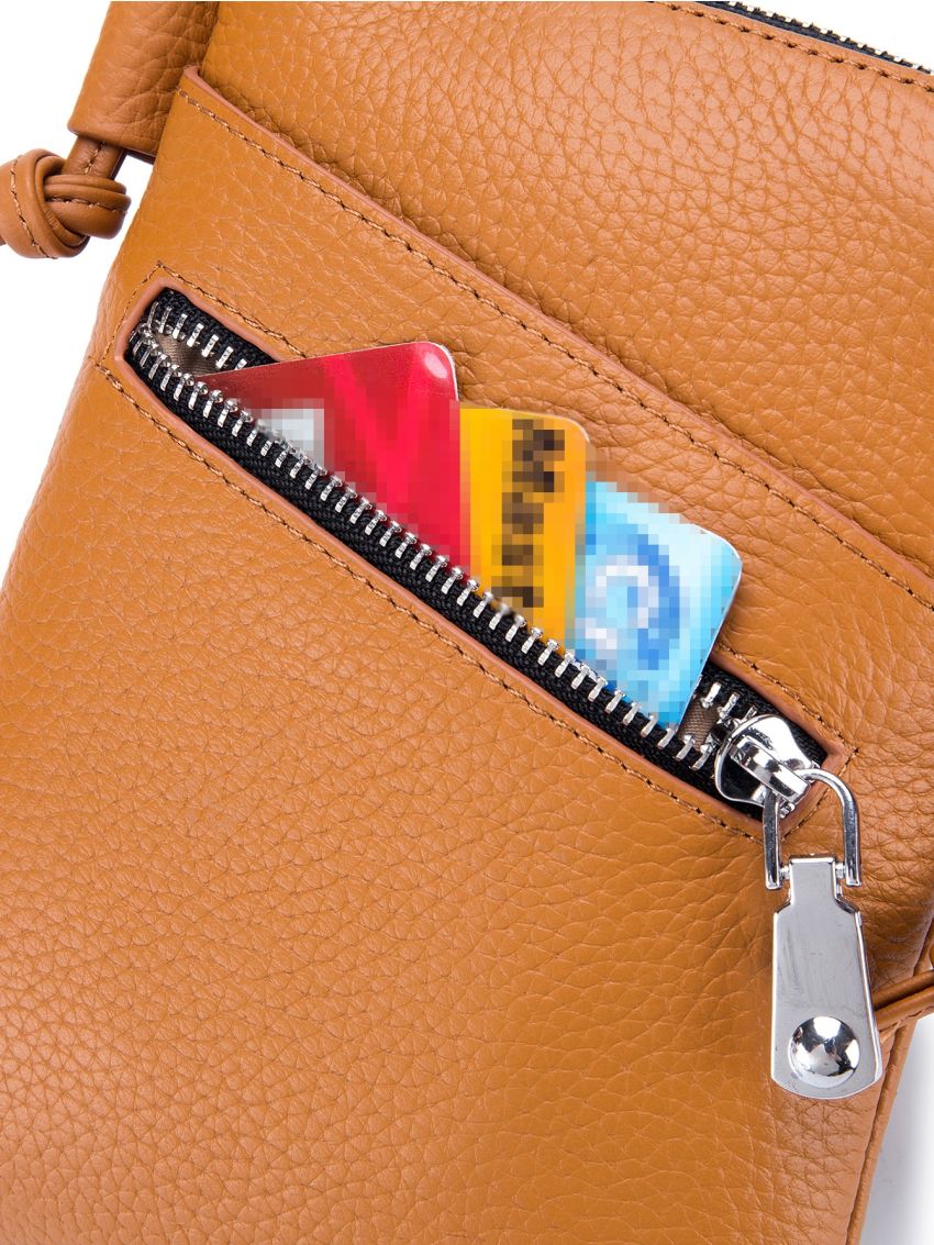 Solid Color Phone Wallet Litchi Embossed With Zipper Genuine Leather Casual