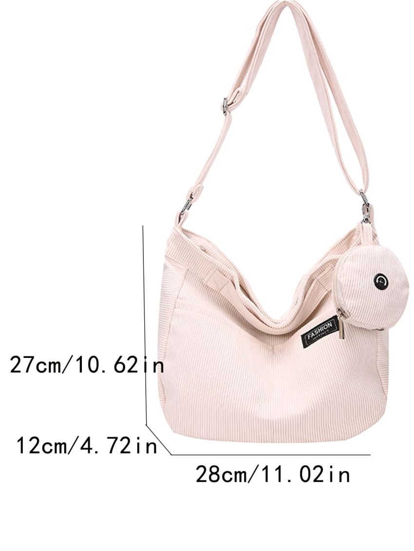 Letter Patch Detail Hobo Bag With Coin Purse Polyester