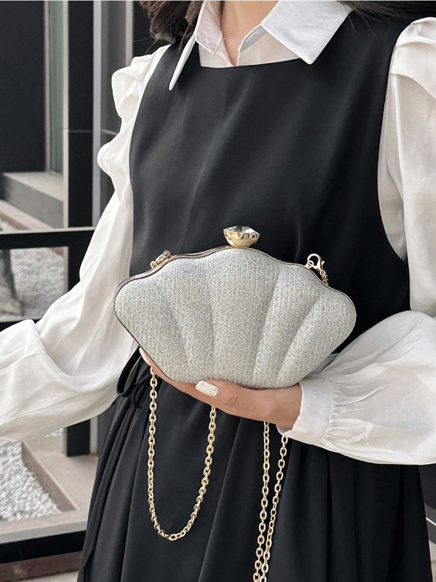 Chain Glitter Dome Bag Glamorous, Clear Bag