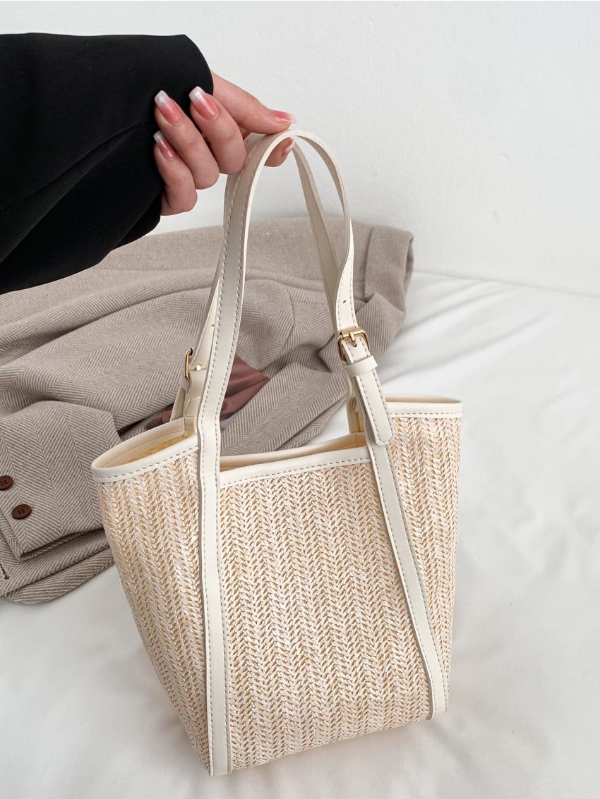 Contrast Binding Straw Bag Vacation