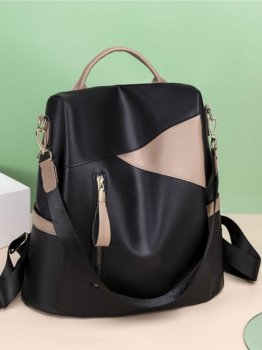 Two Tone Classic Backpack PU Zip Front