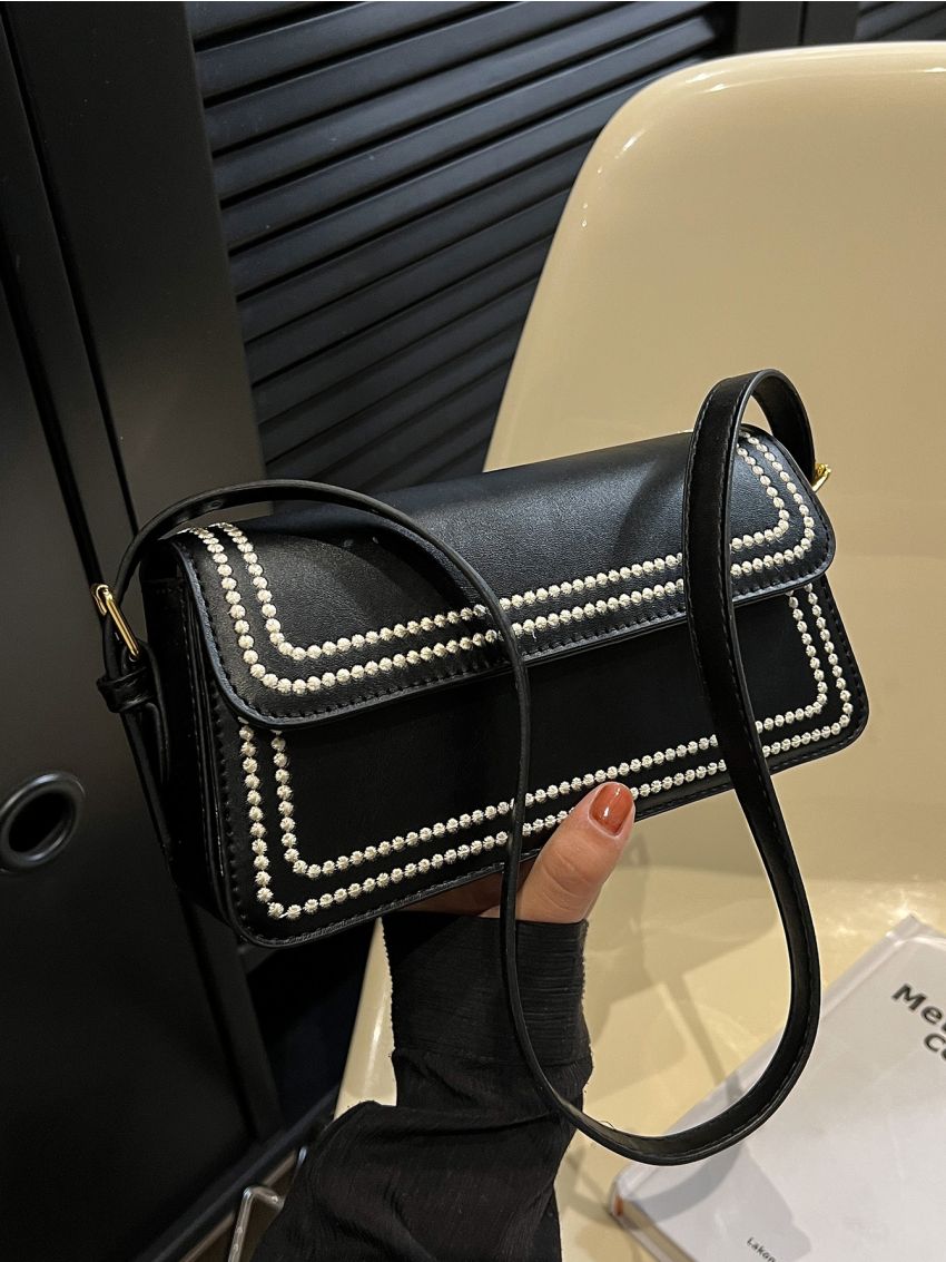 Mini Square Bag Embroidered Detail Flap PU