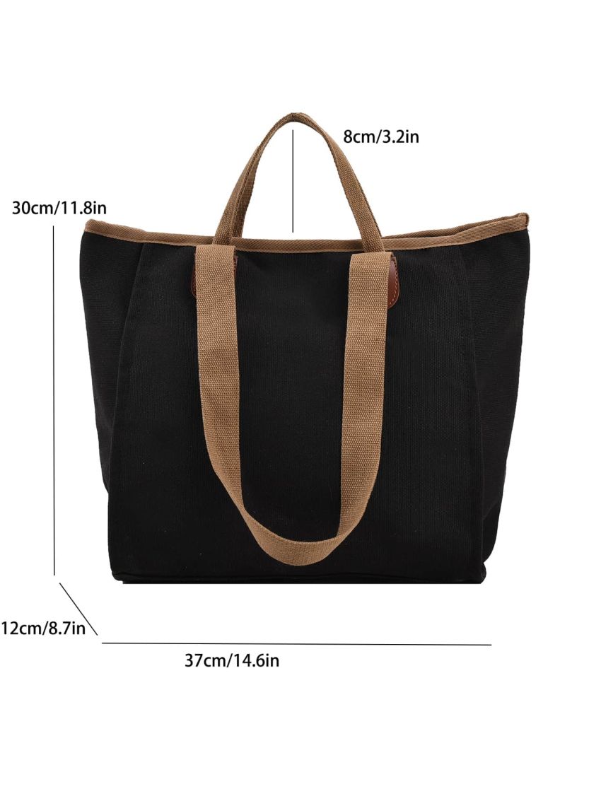 Contrast Binding Shopper Bag Large Capacity Polyester