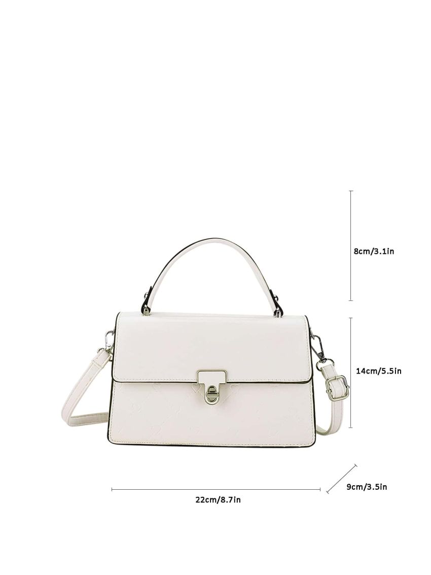 Heart Embossed Square Bag Twist Lock Flap PU