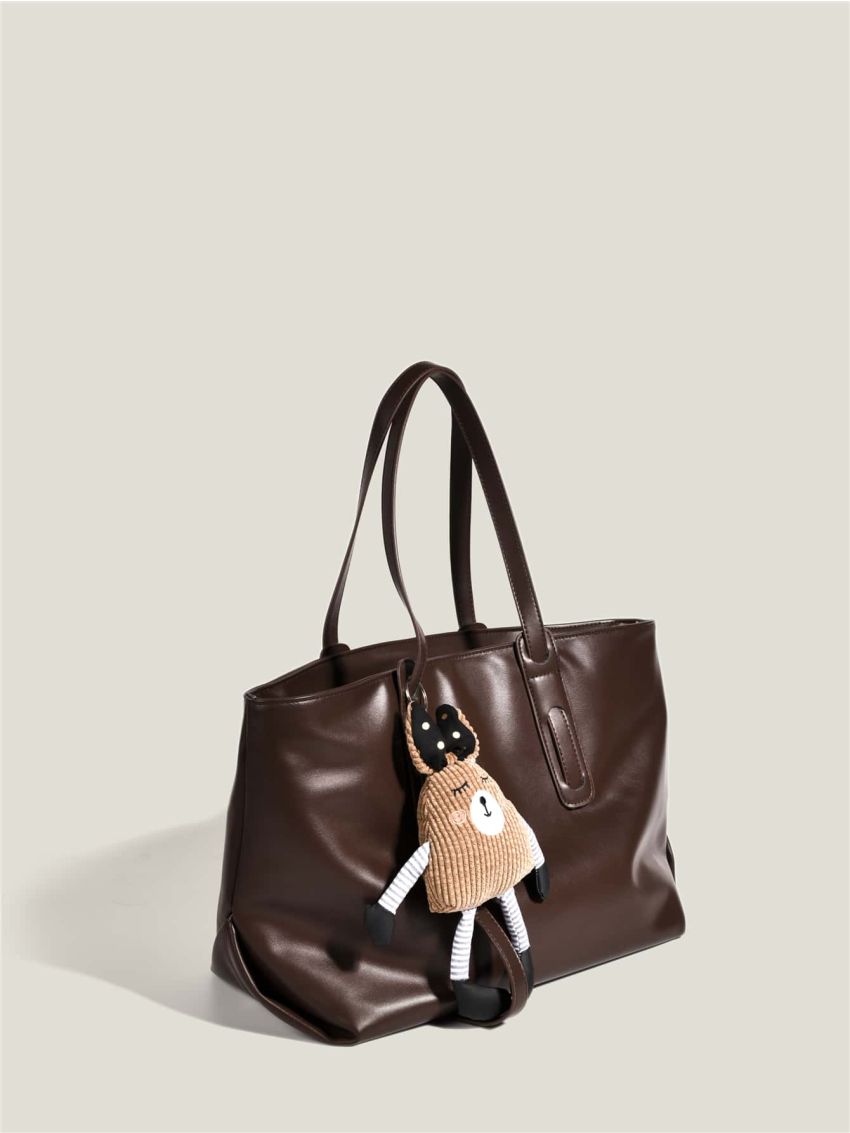 Brown Shoulder Tote Bag PU With Bag Charm