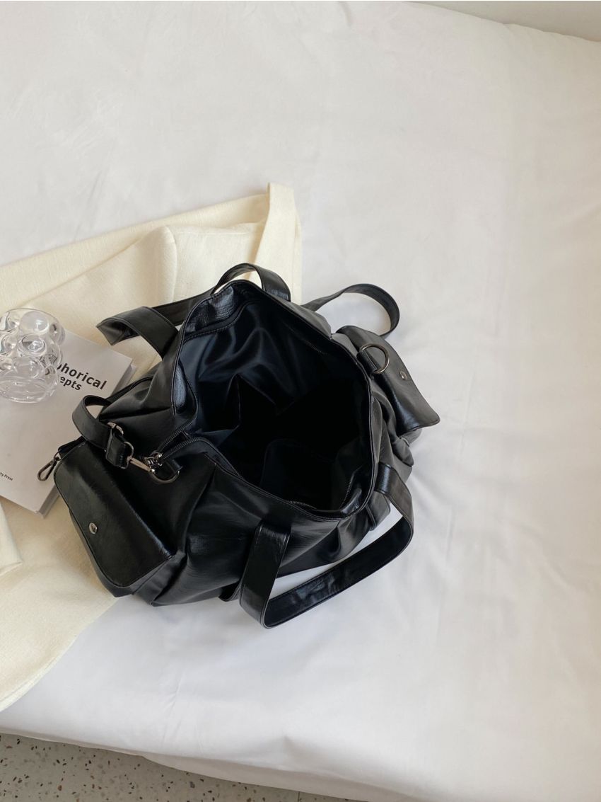 Black Shoulder Tote Bag PU