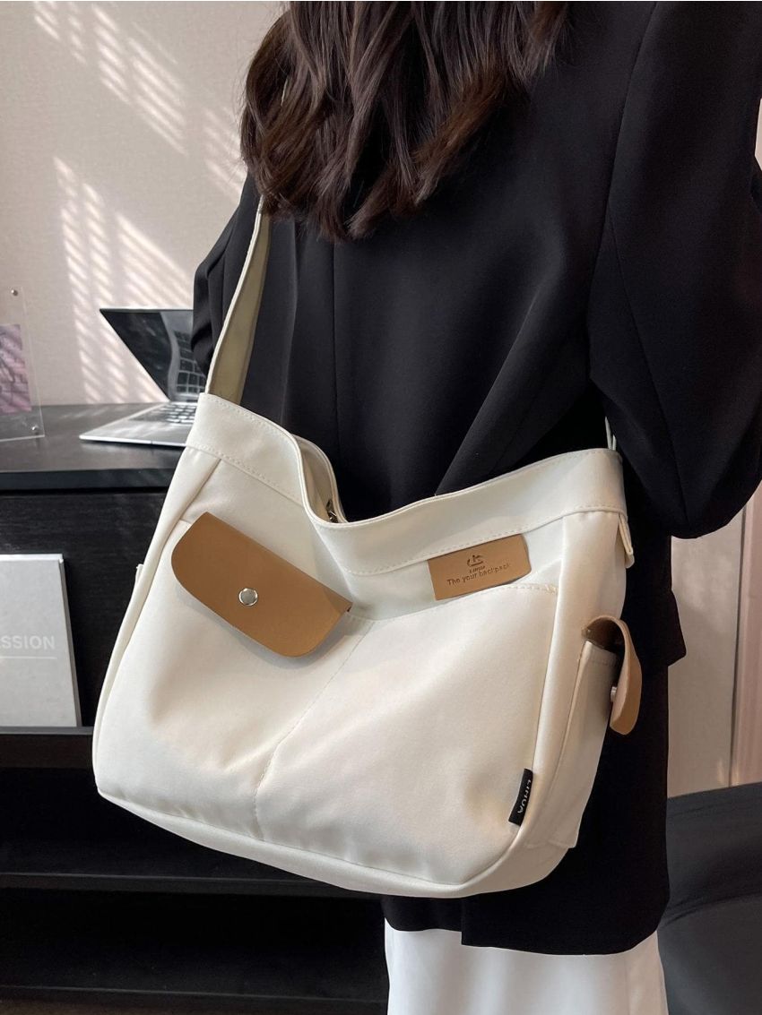 Large Capacity Hobo Bag Letter Patch