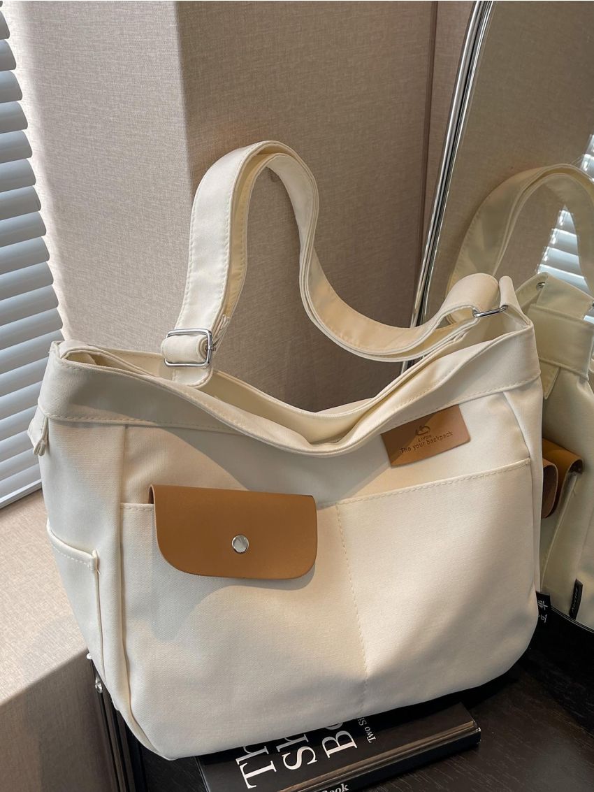 Large Capacity Hobo Bag Letter Patch