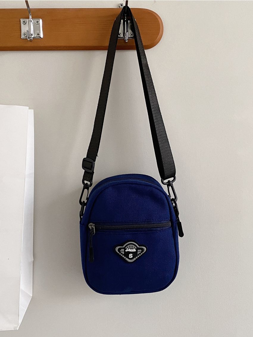 Mini Square Bag Letter Patch Decor Zipper