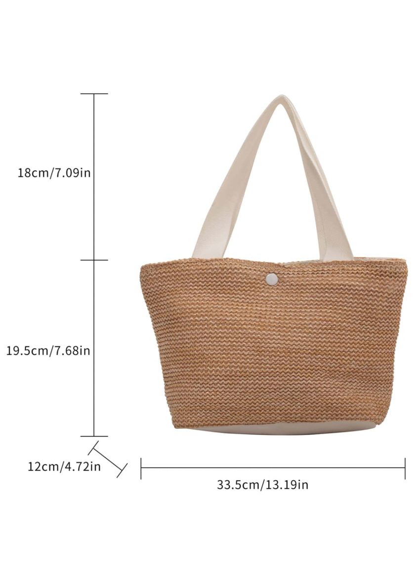 Small Straw Bag Vacation Snap Button For Summer