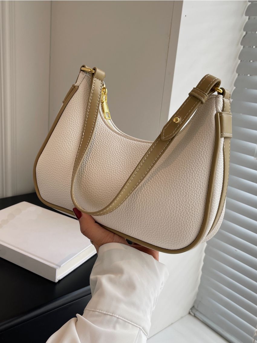 Small Hobo Bag Litchi Embossed Zipper PU