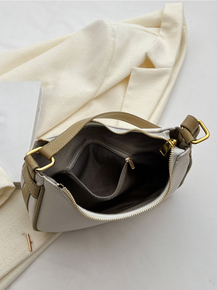 Small Hobo Bag Litchi Embossed Zipper PU