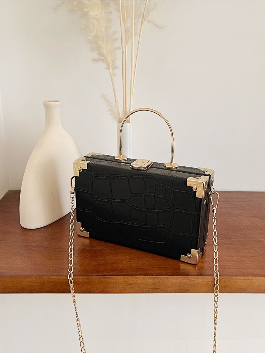 Mini Box Bag Crocodile Embossed Chain PU
