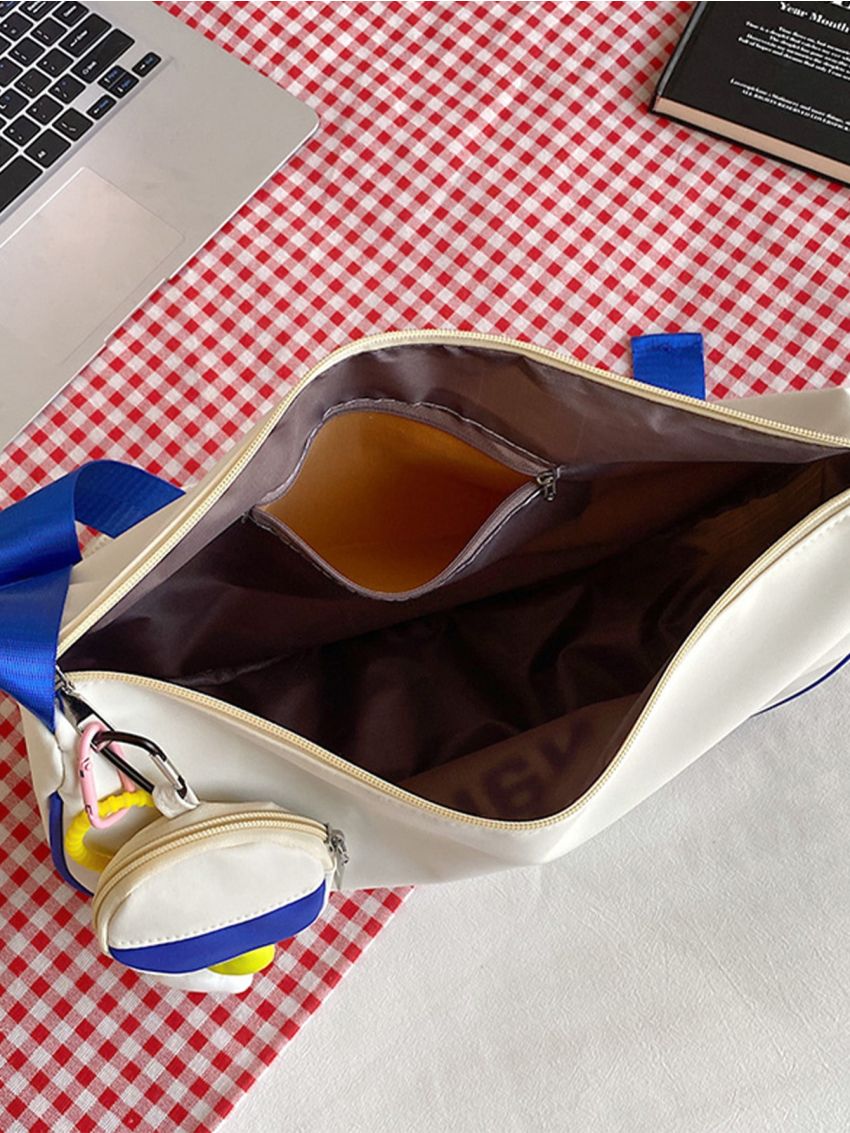 Large Capacity Hobo Bag With Bag Charm Letter Graphic Zipper Nylon