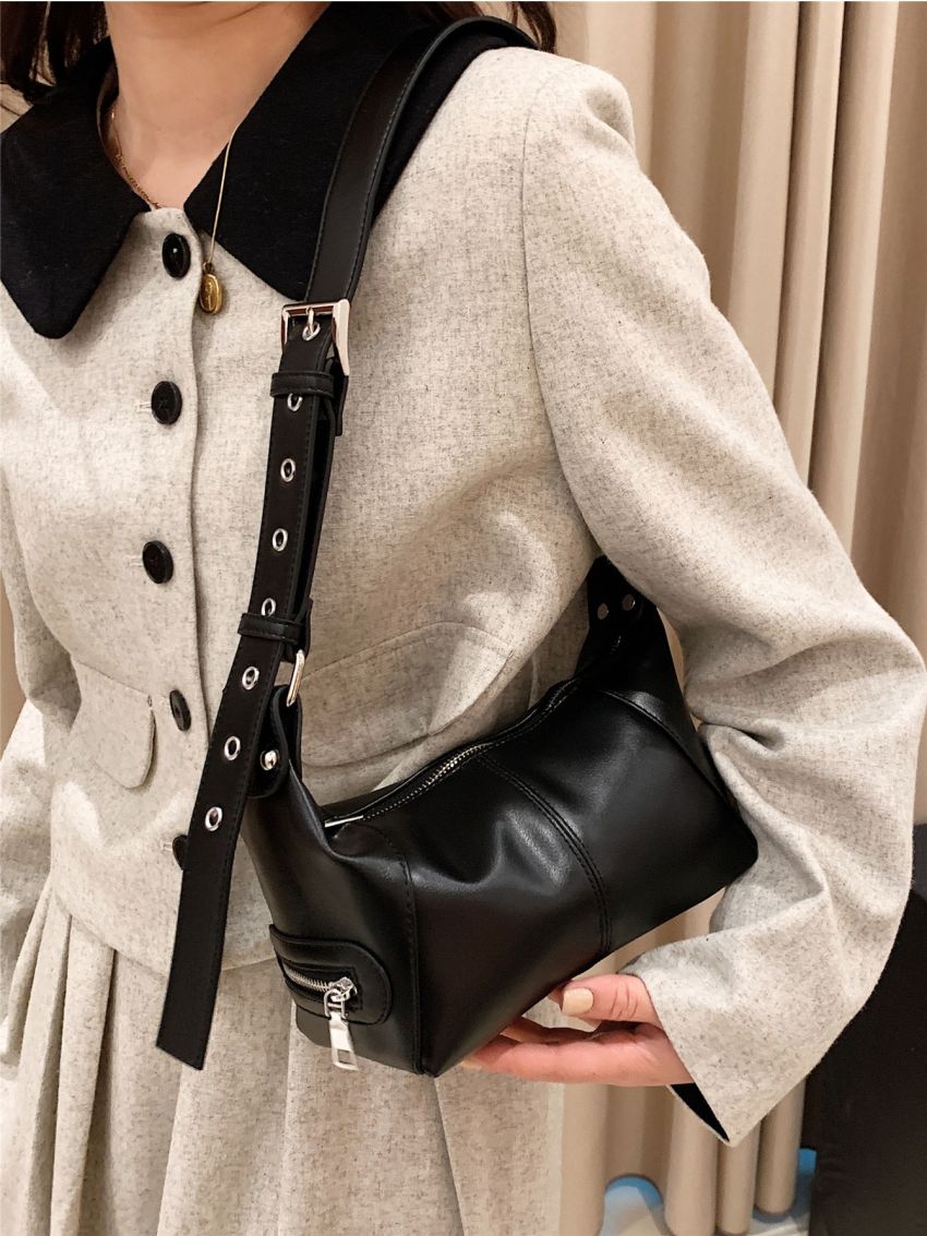 Small Hobo Bag Adjustable Strap Zipper PU