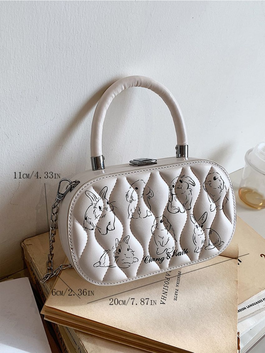 Mini Box Bag Rabbit & Letter Graphic Chain PU