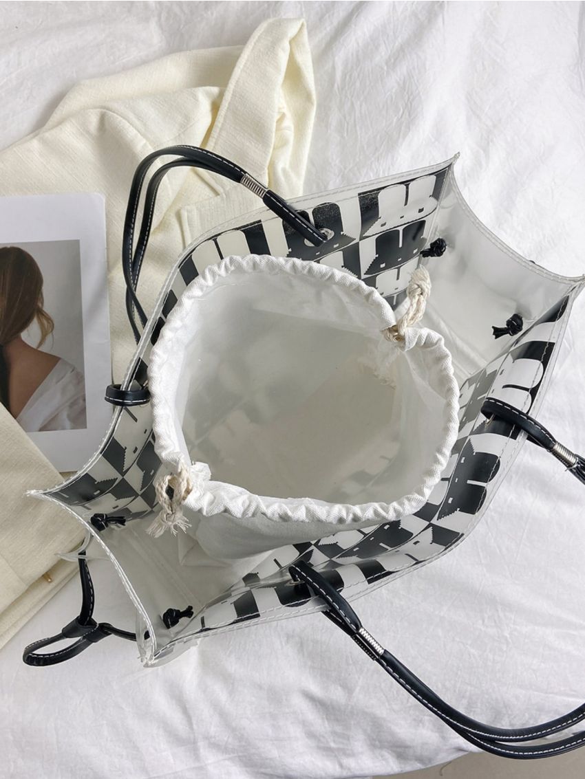 Rabbit Pattern Square Bag Double Handle PVC, Clear Bag