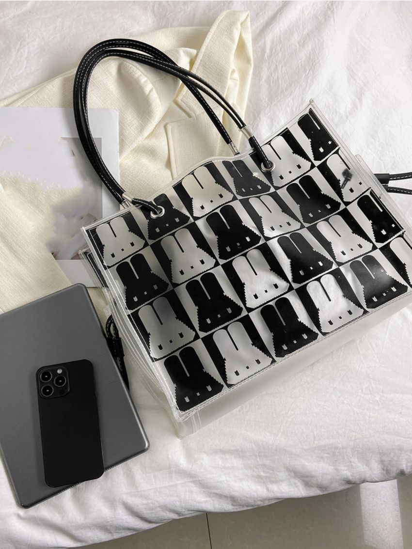 Rabbit Pattern Square Bag Double Handle PVC, Clear Bag