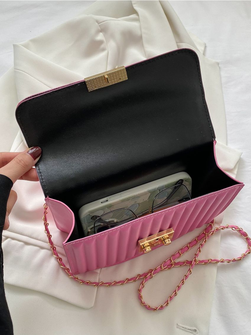 New Solid Stripe Twist Zipper Strap Shoulder Bag Crossbody Bag