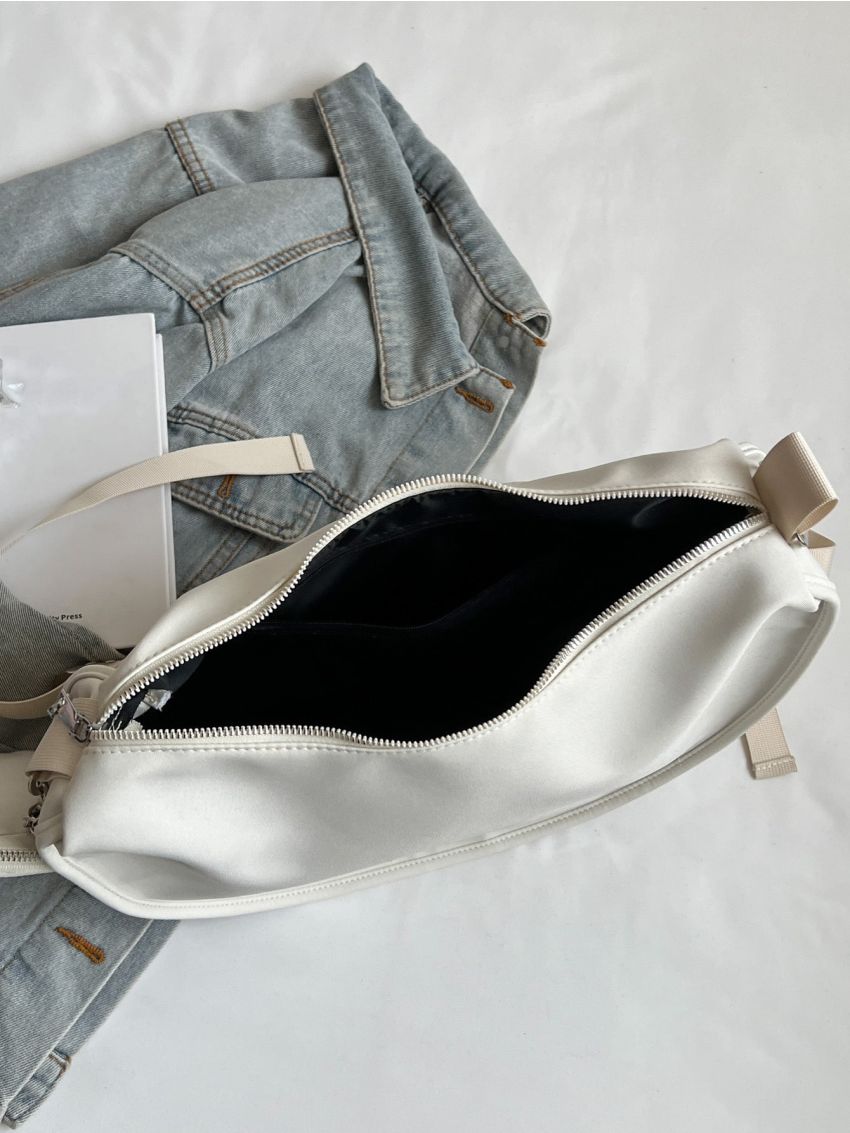 Large Capacity Hobo Bag With Coin Purse Chain Decor Zipper Polyester