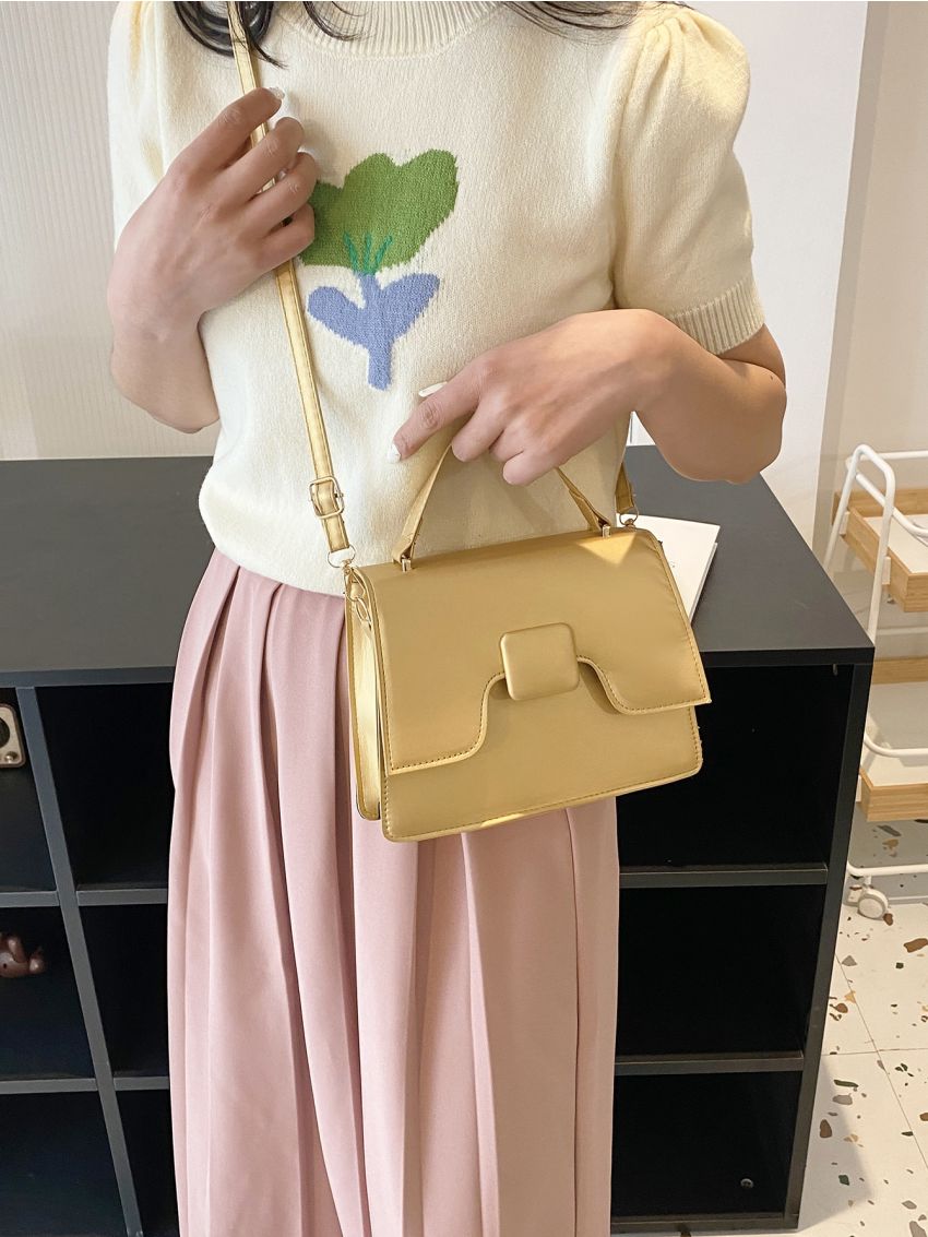 Small Square Bag Funky Metallic Flap PU