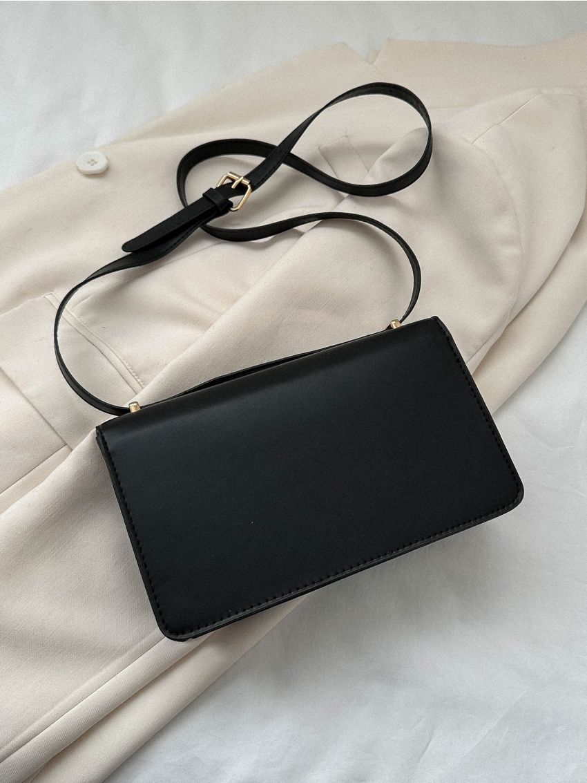 Small Square Bag Metal Decor Flap PU