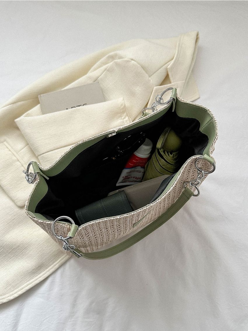 Small Straw Bag Letter Patch Decor