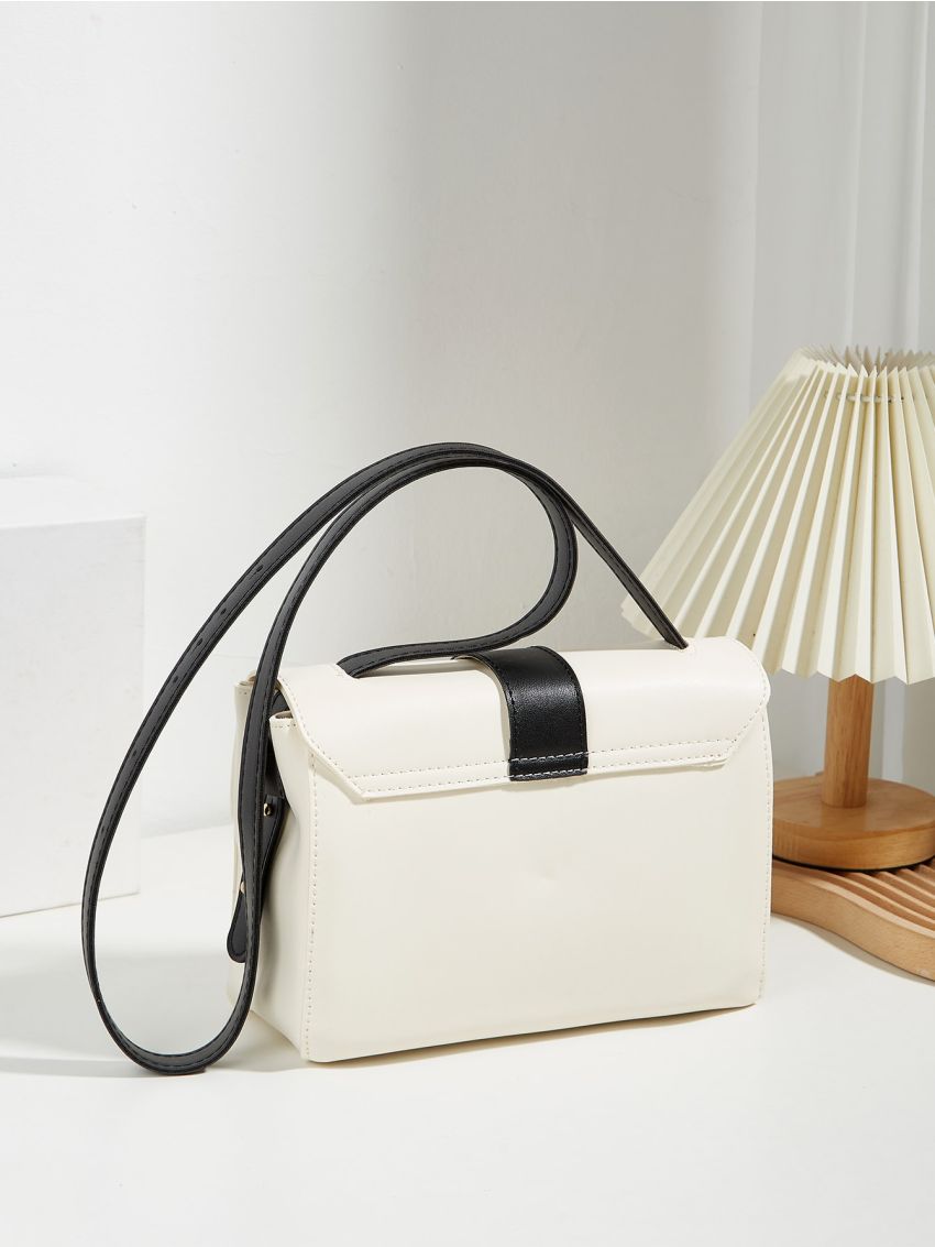 Colorblock Flap Square Bag Turn Lock