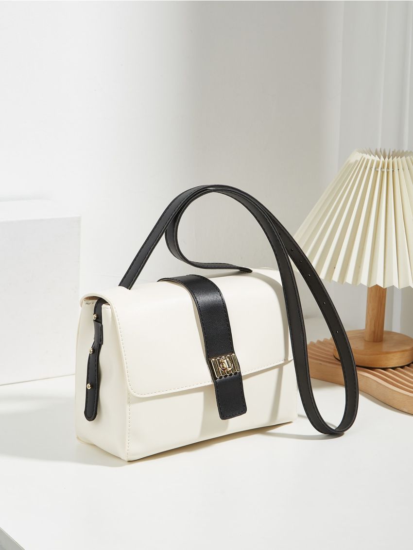 Colorblock Flap Square Bag Turn Lock