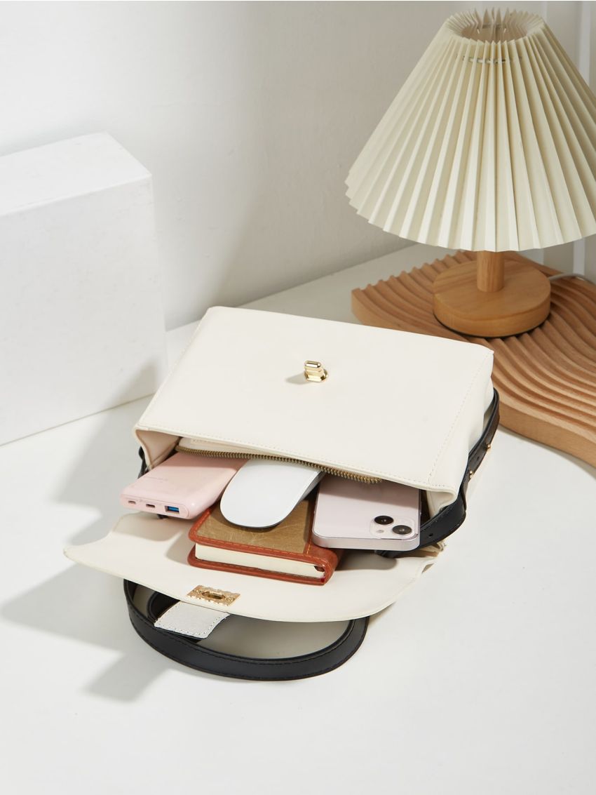 Colorblock Flap Square Bag Turn Lock