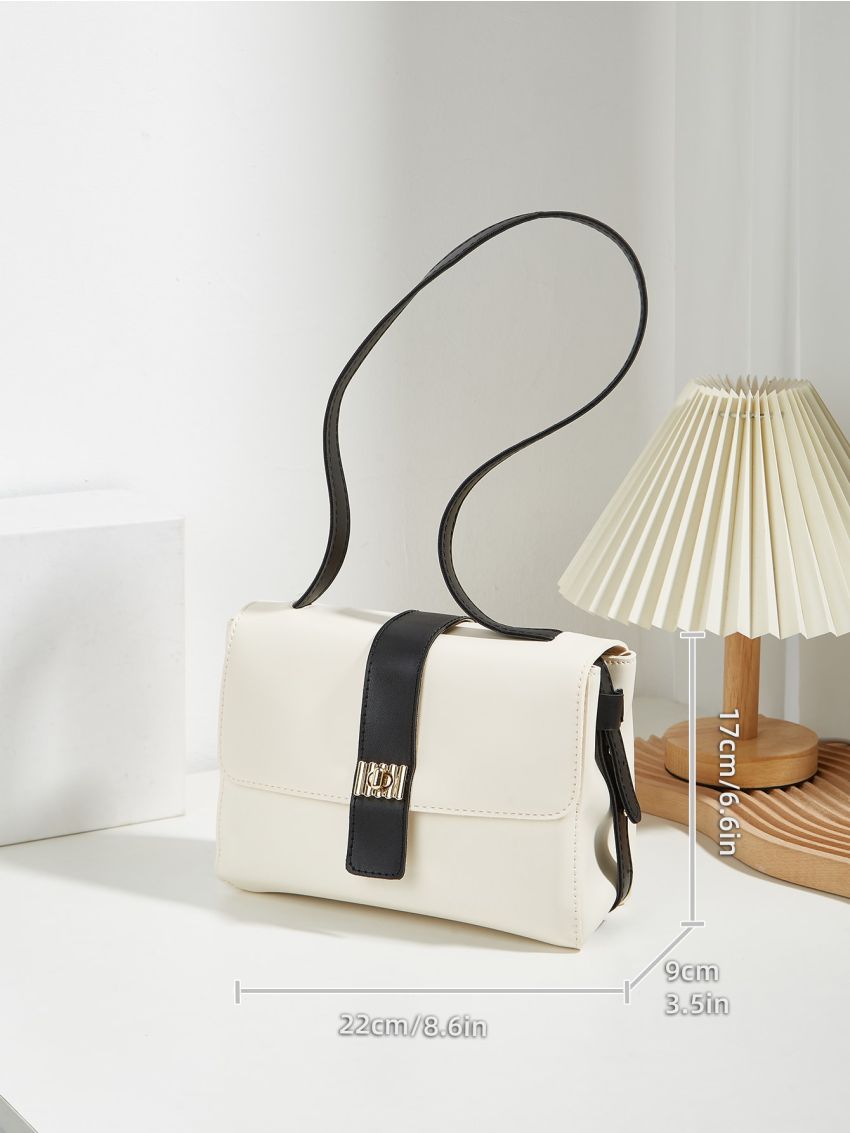 Colorblock Flap Square Bag Turn Lock