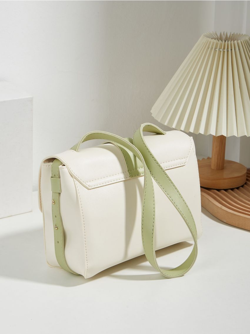 Colorblock Flap Square Bag Turn Lock