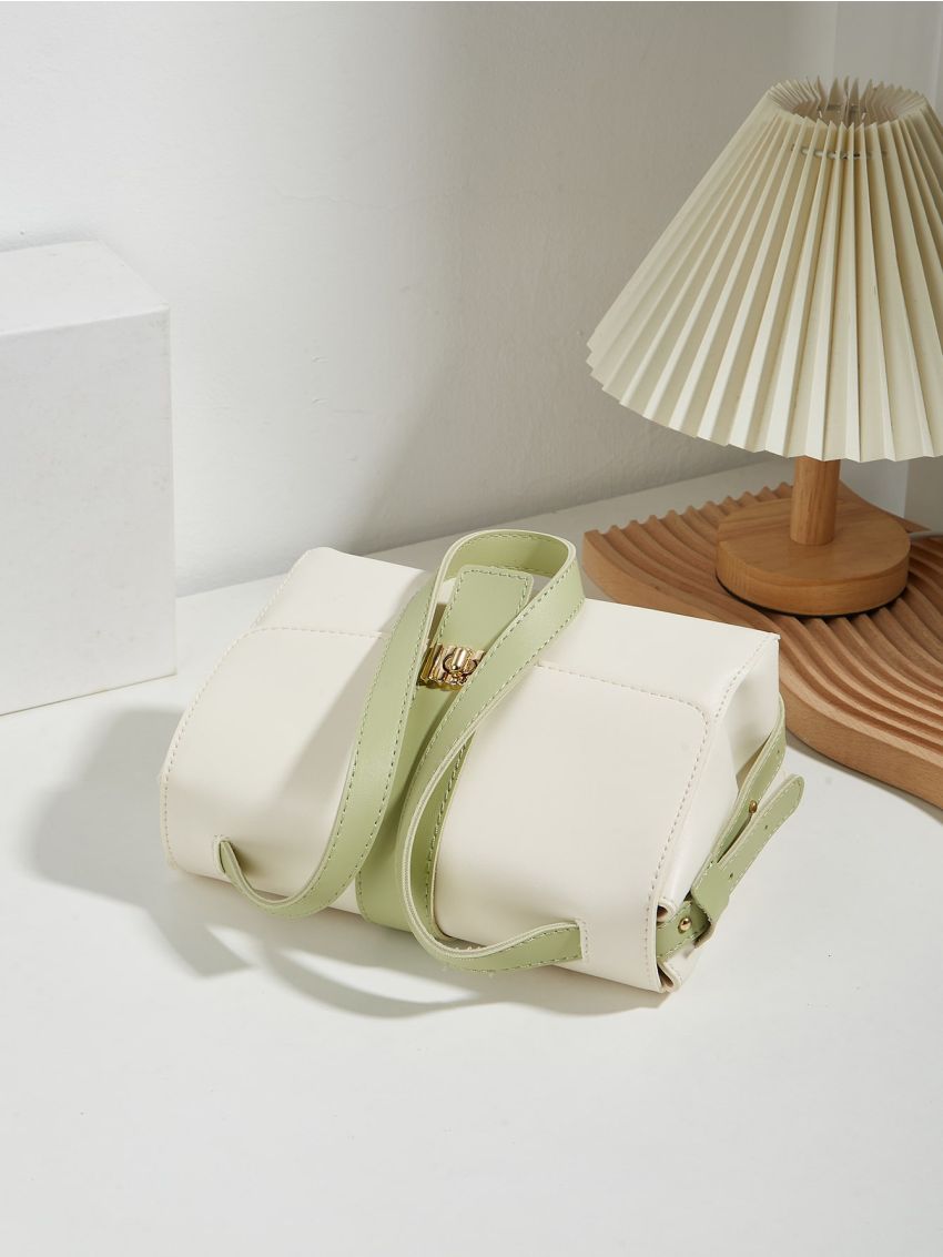 Colorblock Flap Square Bag Turn Lock