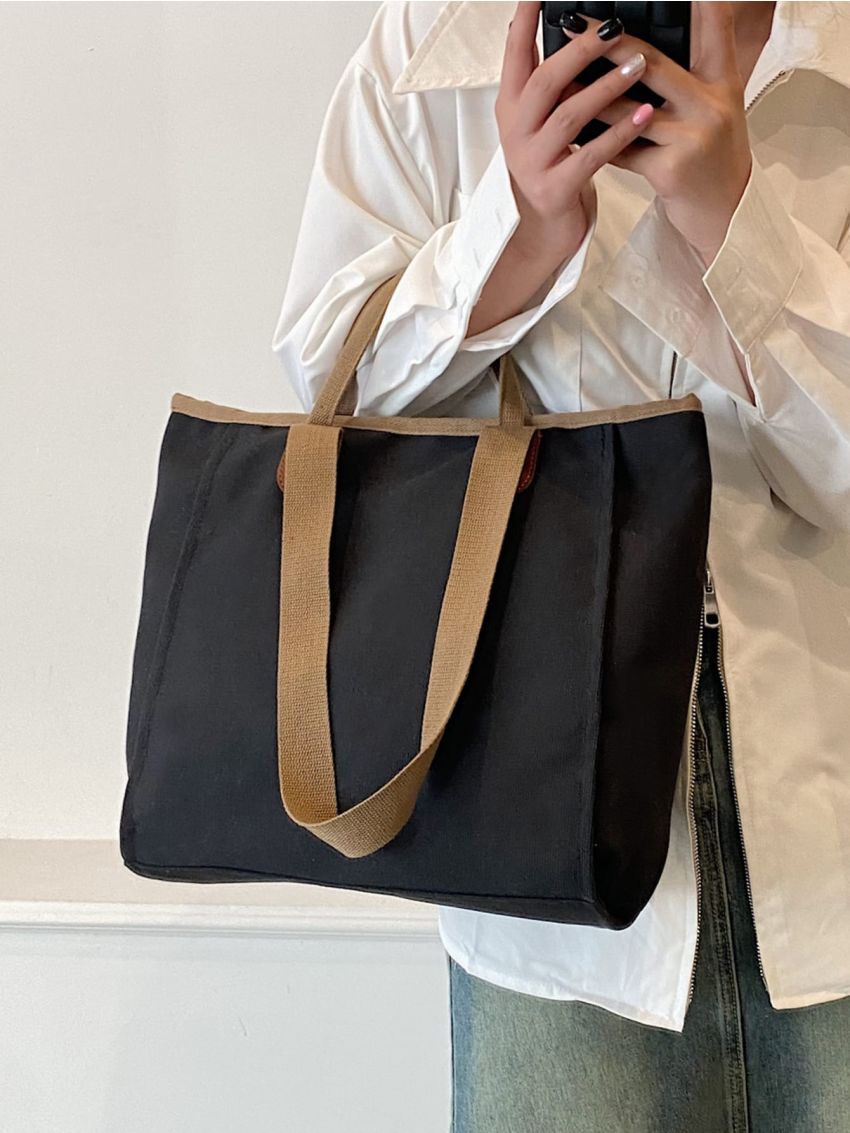 Contrast Binding Shopper Bag Casual