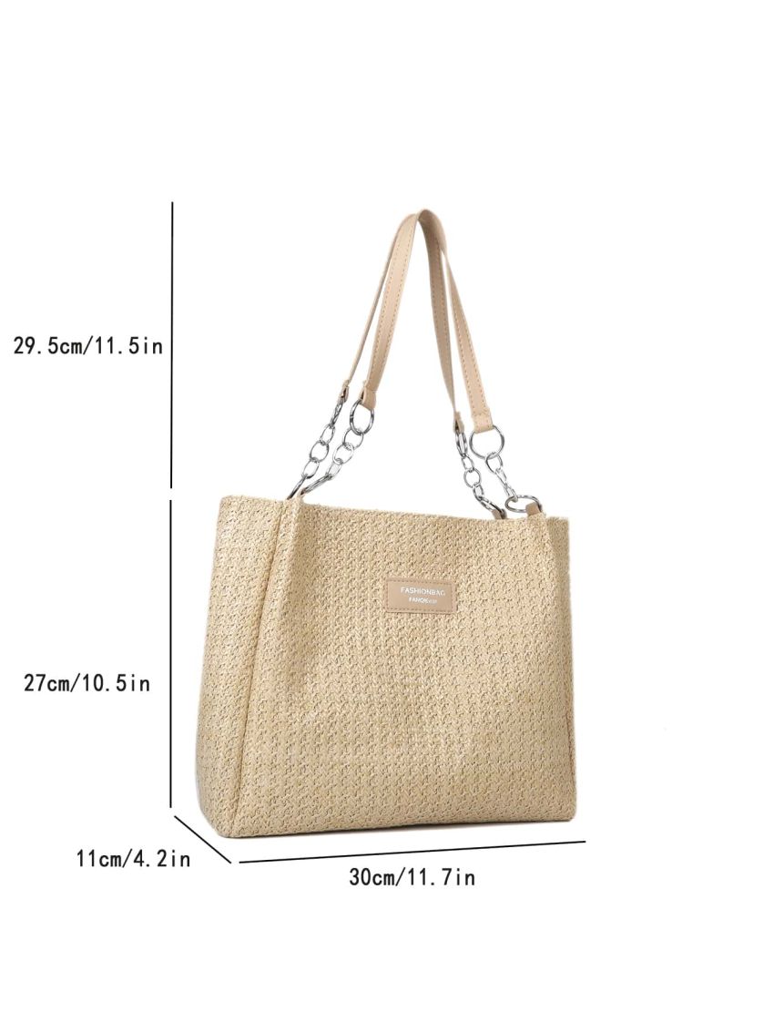 Small Straw Bag Letter Patch Decor