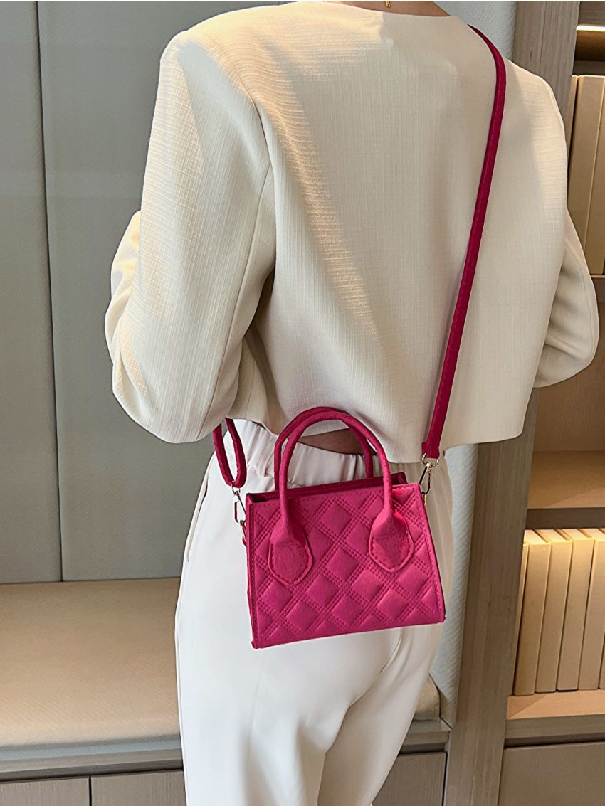 Mini Square Bag Geometric Embossed Neon Pink