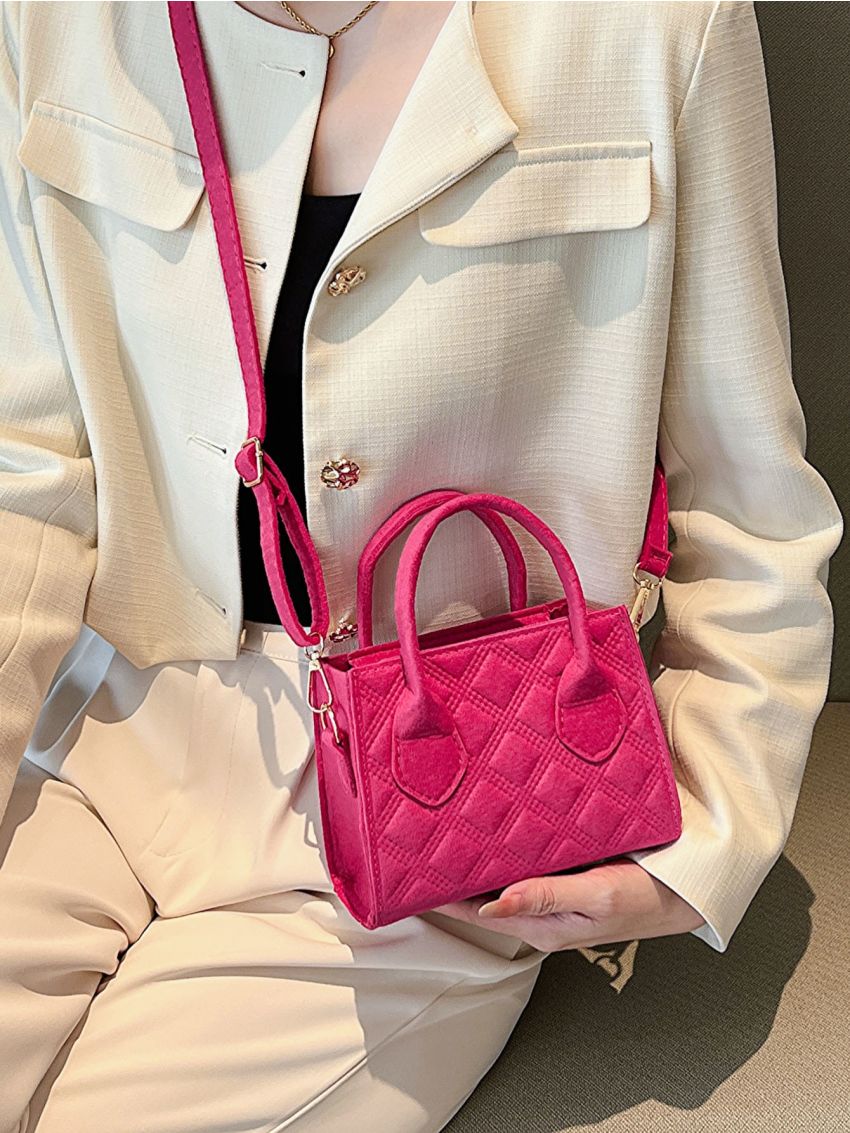 Mini Square Bag Geometric Embossed Neon Pink