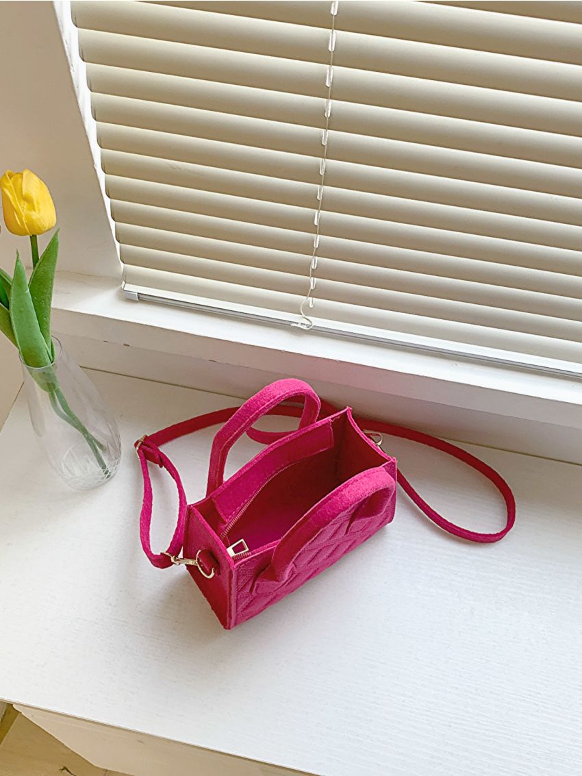 Mini Square Bag Geometric Embossed Neon Pink