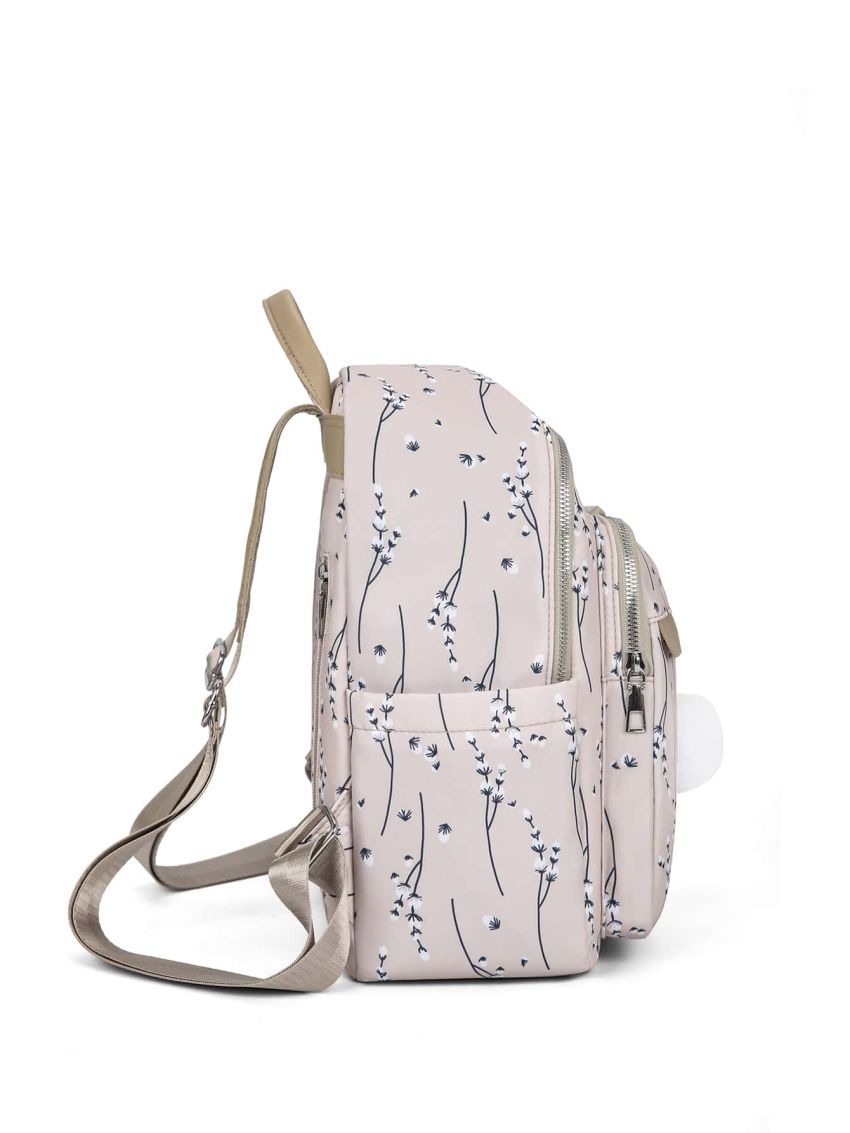 Floral Pattern Classic Backpack Pom Pom Decor Waterproof