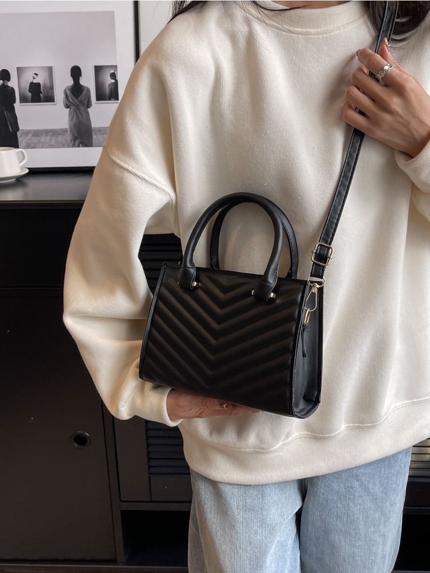 Mini Square Bag Chevron Quilted Double Handle