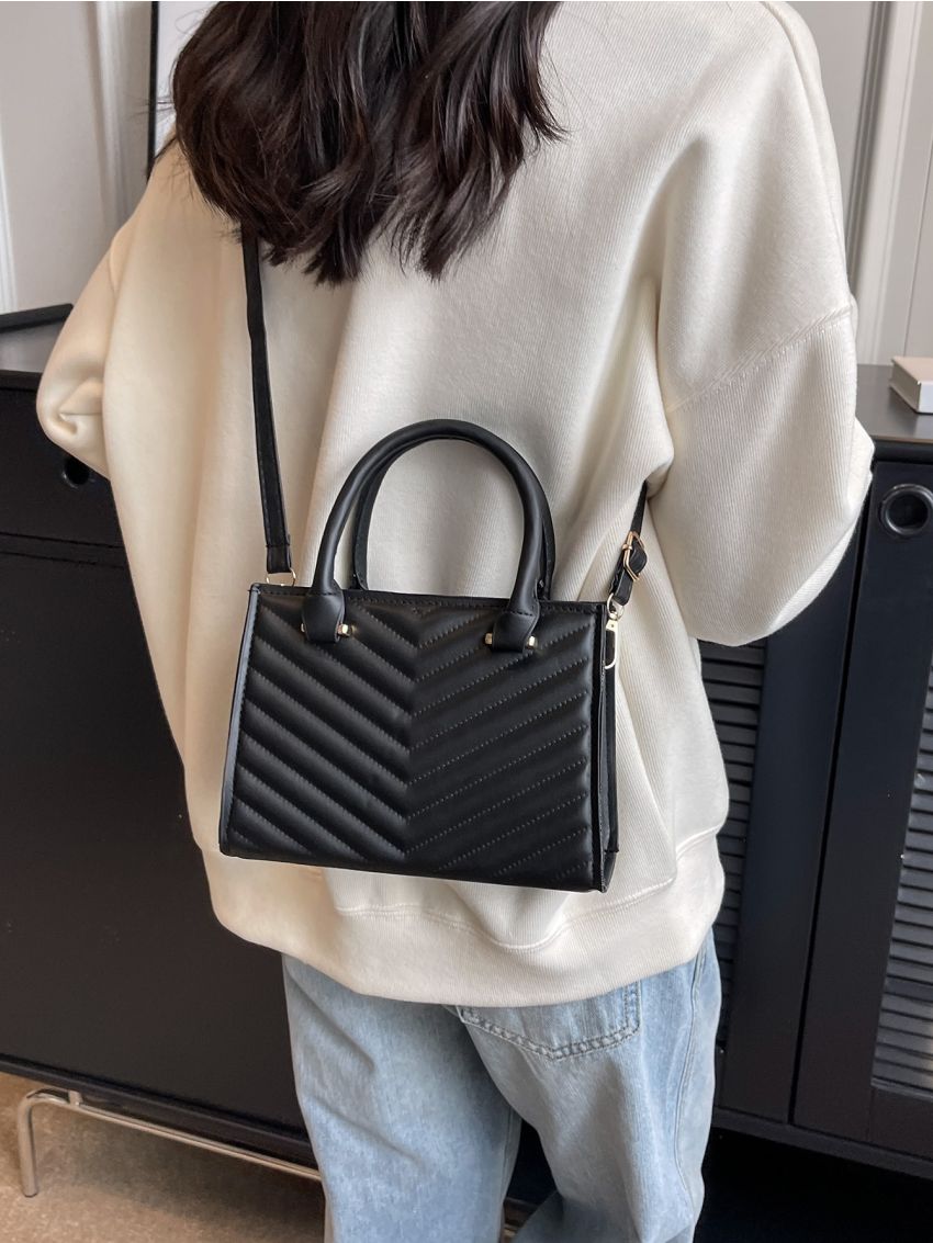 Mini Square Bag Chevron Quilted Double Handle