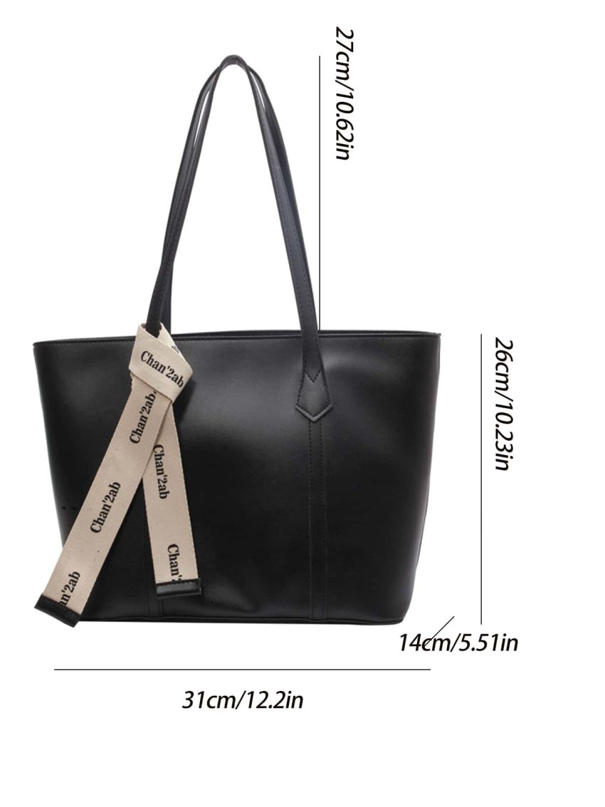 Minimalist Shoulder Tote Bag Letter Tape Decor